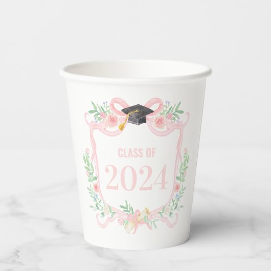 Roze Coquette Bow | Afstuderen Jaar Crest Papieren Bekers (Achterkant)