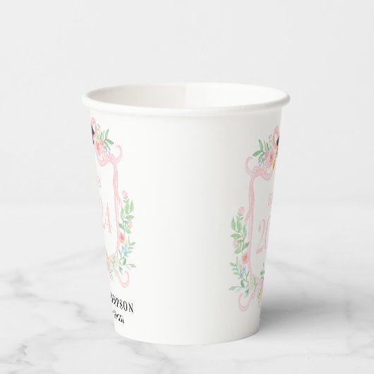 Roze Coquette Bow | Afstuderen Jaar Crest Papieren Bekers (Links)