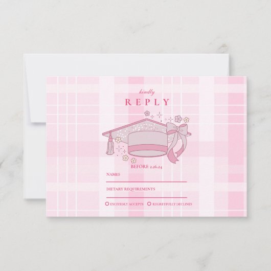 Roze Coquette Bow Afstuderen RSVP Kaartje (Voorkant)