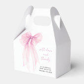 Roze Coquette Bow Baby Meisje Douche Dank u Bedankdoosjes (Voorkant Zijde)