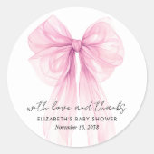 Roze Coquette Bow Baby Meisje Douche Dank u Ronde Sticker (Voorkant)