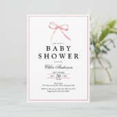 Roze Coquette Bow Baby Meisje Douche Kaart (Staand voorkant)