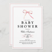 Roze Coquette Bow Baby Meisje Douche Kaart (Voorkant / Achterkant)