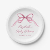 Roze Coquette Bow Baby Meisje Douche Papieren Bordje (Voorkant)