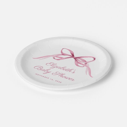 Roze Coquette Bow Baby Meisje Douche Papieren Bordje (Gekanteld)