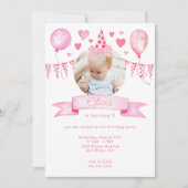 Roze Coquette Bow Baby Meisje Verjaardagsfeestje Kaart (Voorkant)