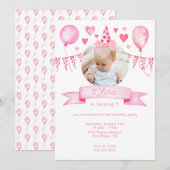 Roze Coquette Bow Baby Meisje Verjaardagsfeestje Kaart (Voorkant / Achterkant)