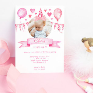 Roze Coquette Bow Baby Meisje Verjaardagsfeestje Kaart