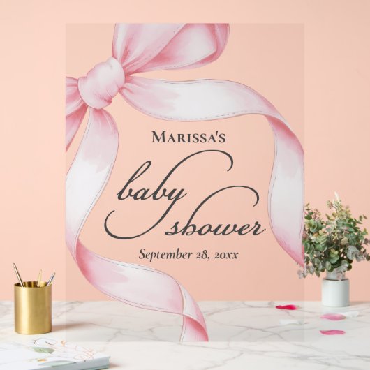 Roze Coquette Bow Baby shower Acryl Teken Acryl Bord (Huwelijk)