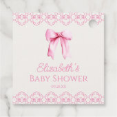 Roze Coquette Bow Baby shower Bedankjes Labels (Achterkant)