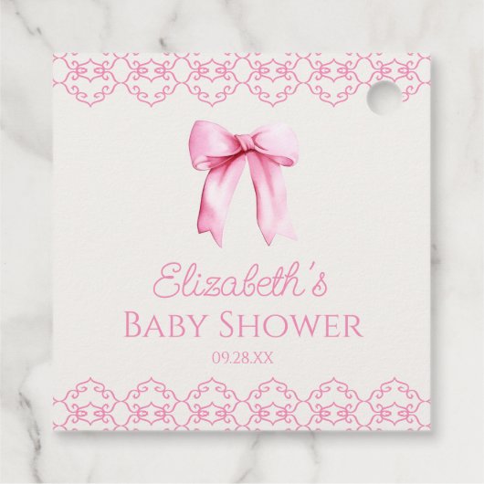 Roze Coquette Bow Baby shower Bedankjes Labels (Achterkant)