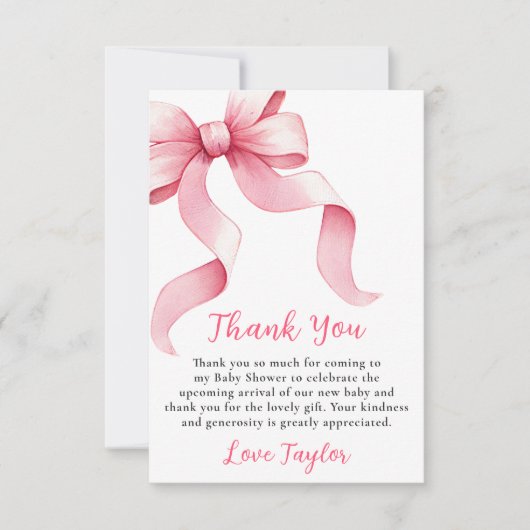 Roze Coquette Bow Baby shower Bedankkaart (Voorkant)