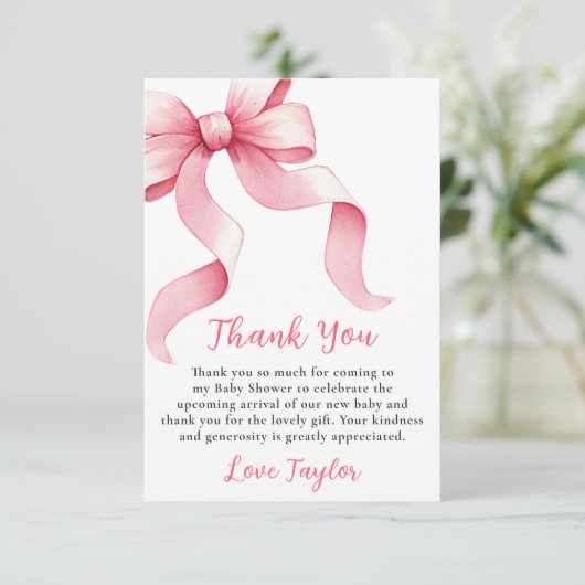 Roze Coquette Bow Baby shower Bedankkaart (Staand voorkant)