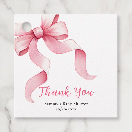 Roze Coquette Bow Baby shower Bedankt Bedankjes Labels (Voorkant)