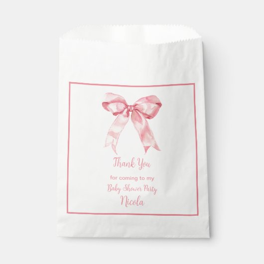 Roze Coquette Bow Baby shower Bedankzakje (Voorkant)