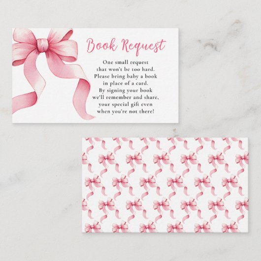 Roze Coquette Bow Baby shower Boek Verzoek Informatiekaartje (Voorkant / Achterkant)