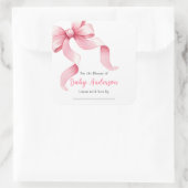 Roze Coquette Bow Baby shower Bookplate Vierkante Sticker (Tas)