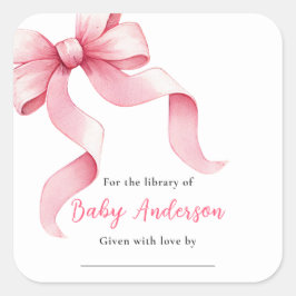 Roze Coquette Bow Baby shower Bookplate Vierkante Sticker