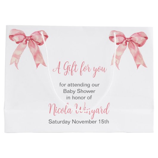 Roze Coquette Bow Baby shower Groot Cadeauzakje (Achterkant)