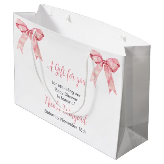 Roze Coquette Bow Baby shower Groot Cadeauzakje (Achterkant Gekanteld)