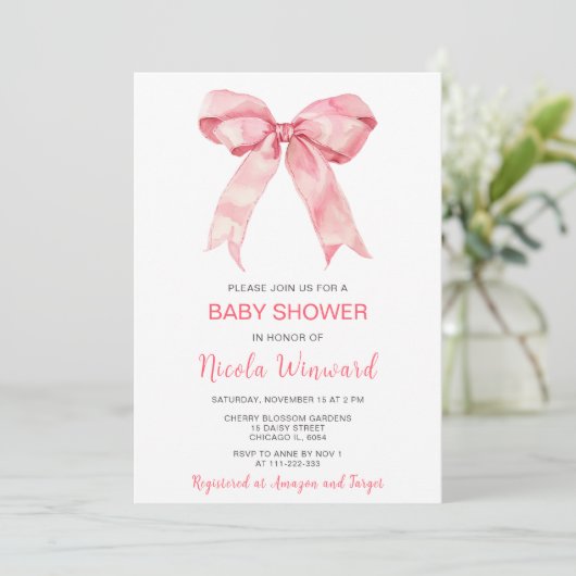 Roze Coquette Bow Baby shower Kaart (Staand voorkant)