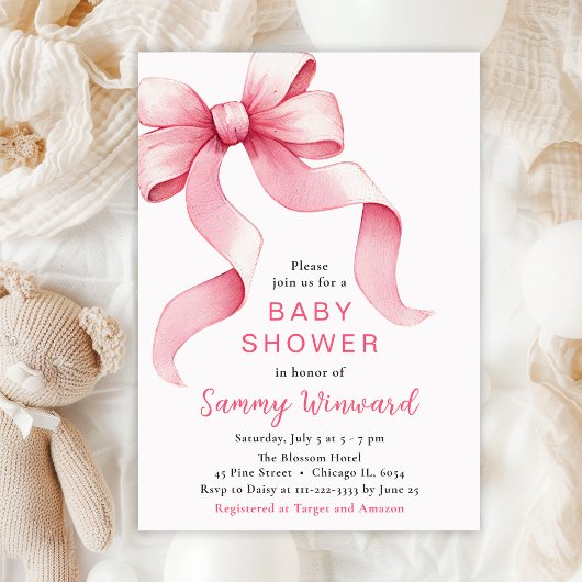 Roze Coquette Bow Baby shower Kaart