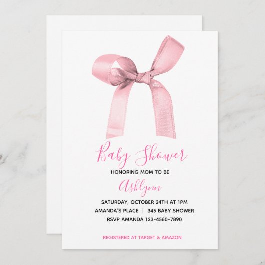 Roze Coquette Bow Baby shower Kaart (Voorkant / Achterkant)