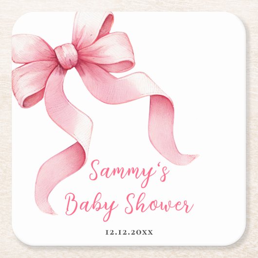 Roze Coquette Bow Baby shower Kartonnen Onderzetters (Voorkant)