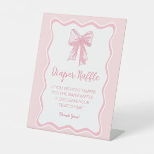 Roze Coquette Bow Baby shower Luier Raffle Game Reclamebord Met Voetstuk