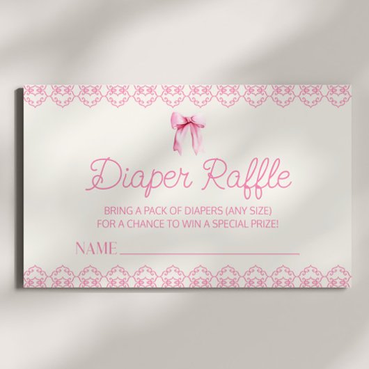 Roze Coquette Bow Baby shower Luier Raffle Informatiekaartje