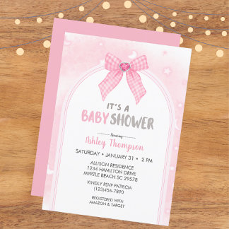 Roze Coquette Bow Baby shower Meisje Kaart