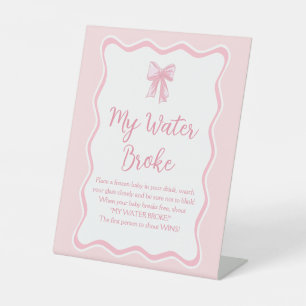 Roze Coquette Bow Baby shower Mijn Water Broke Gam Reclamebord Met Voetstuk