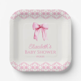 Roze Coquette Bow Baby shower Papieren Bordje