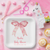 Roze Coquette Bow Baby shower Papieren Bordje (Feest)