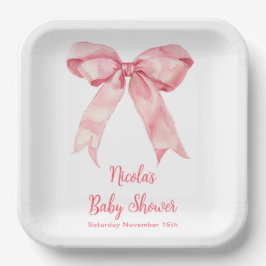 Roze Coquette Bow Baby shower Papieren Bordje