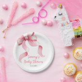 Roze Coquette Bow Baby shower Papieren Bordje (Feest)