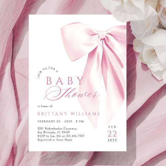 Roze Coquette Bow Baby shower Uitnodiging