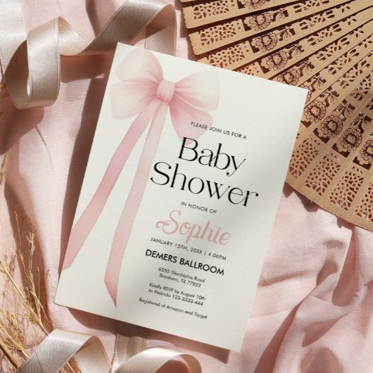 Roze Coquette Bow Baby shower Uitnodiging