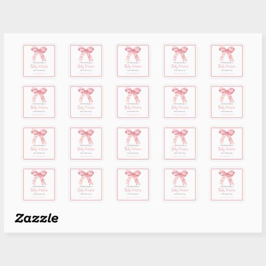 Roze Coquette Bow Baby shower Vierkante Sticker (Vel)
