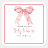 Roze Coquette Bow Baby shower Vierkante Sticker (Voorkant)