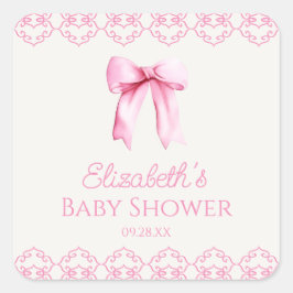 Roze Coquette Bow Baby shower Vierkante Sticker