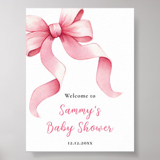 Roze Coquette Bow Baby shower Welkomstbord Poster (Voorkant)