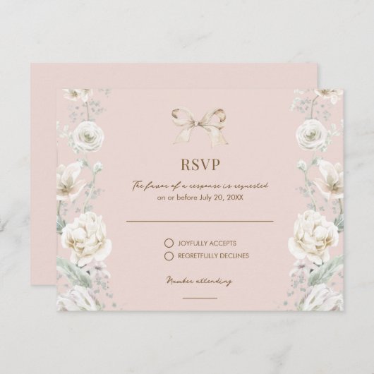 Roze Coquette Bow Bloemen Huwelijk RSVP (Voorkant / Achterkant)