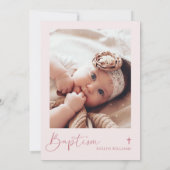 Roze Coquette Bow Bloemen Kruis Meisje Doopsel Fot Kaart (Achterkant)