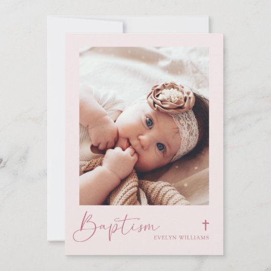 Roze Coquette Bow Bloemen Kruis Meisje Doopsel Fot Kaart (Achterkant)