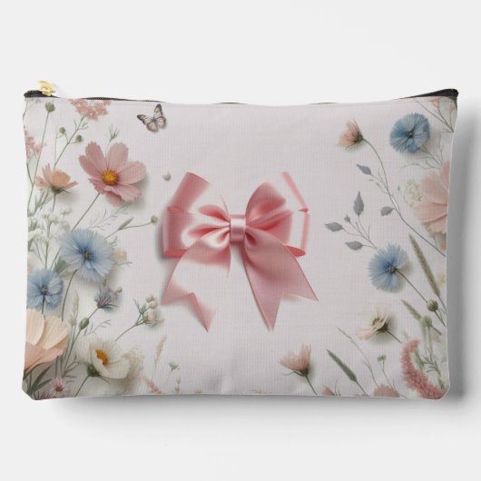 Roze Coquette Bow Bloemen Patroon Accessoire Zakje Etui (Voorkant)
