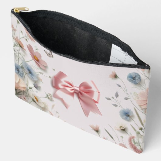 Roze Coquette Bow Bloemen Patroon Accessoire Zakje Etui (Open)