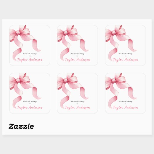 Roze Coquette Bow Bookplate Vierkante Sticker (Vel)