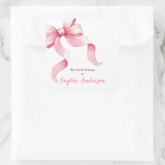 Roze Coquette Bow Bookplate Vierkante Sticker (Tas)