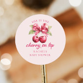 Roze Coquette Bow Cherry Baby shower Sticker